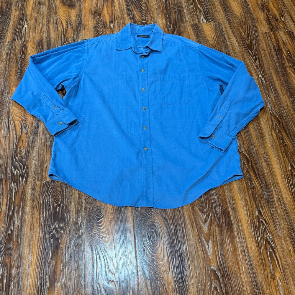 Roundtree & Yorke XL Corduroy Shirt Mens Blue Long Sleeve Button Down Casual